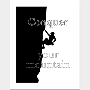 Black and White Mountaineer Climbing the Mountain Posters and Art